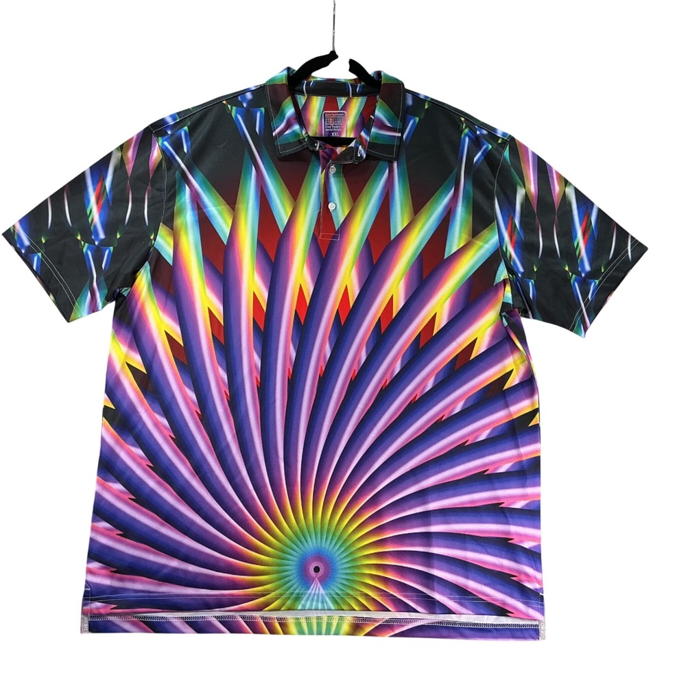 Crazy Designs SuperTech XXL Mens Polo Shirt Multicolor‎ Psychedelic Spiral Rave
